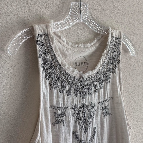 Lucky Brand Women's Embroidered Tank Top SZ M Ivory - Picture 5 of 10